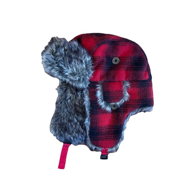 Chaos Black And Red Checkered Warm Winter Hat With Faux Fur Lined Ear Flaps OS - Picture 1 of 8